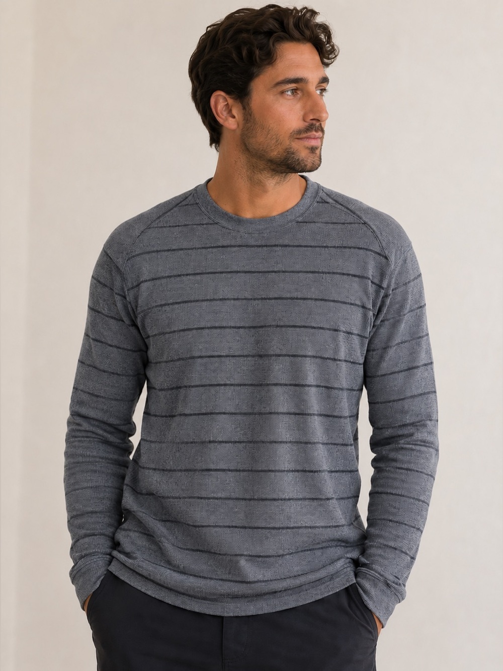 Nike ACG Men’s Long Sleeve Stripe Thermal Activewear Tee M Grey